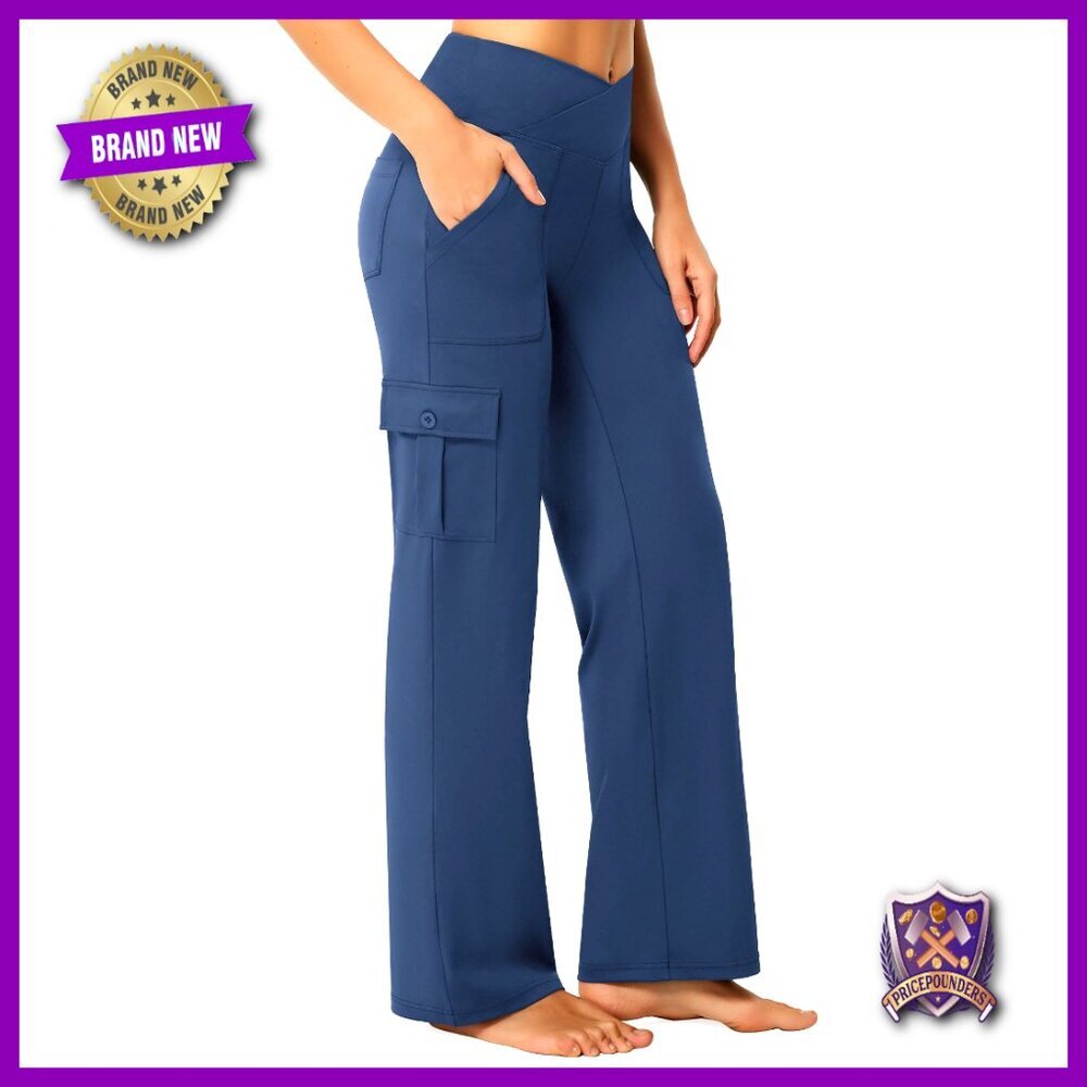 Wide Leg Yoga Pants with 6 Pockets High Waisted Stretchy Cargo Work Pants